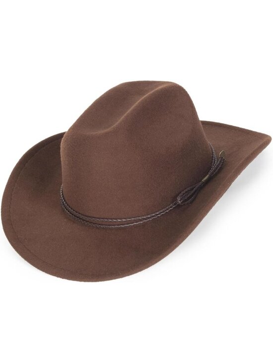 Women C-Brown Polyester Premium Classic Fedora Hat with Buckle Belt (Size:M-L)